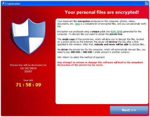 CryptoLocker Ransom Page